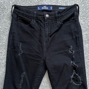 Hollister Black Distressed Skinny High Rise Jeans Long
